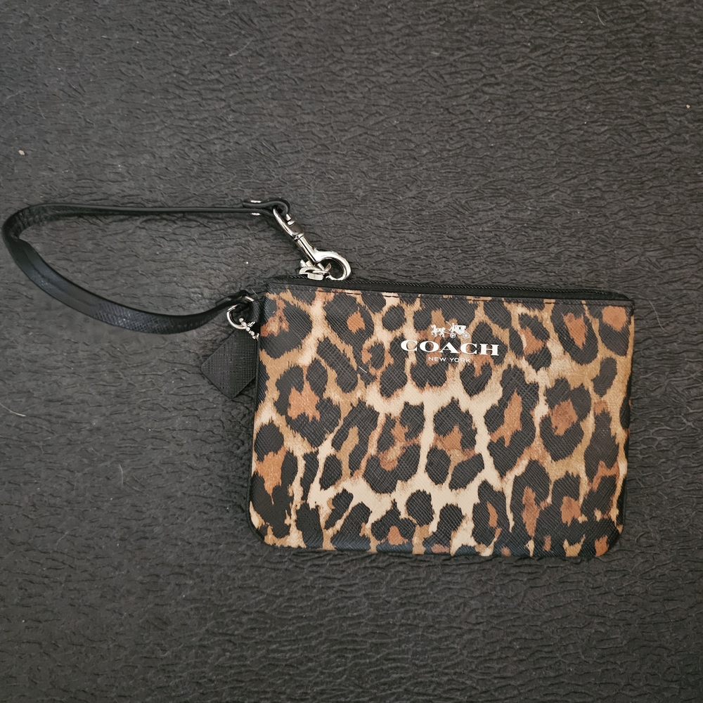 Coach Animal Print Wristlet with Black Strap